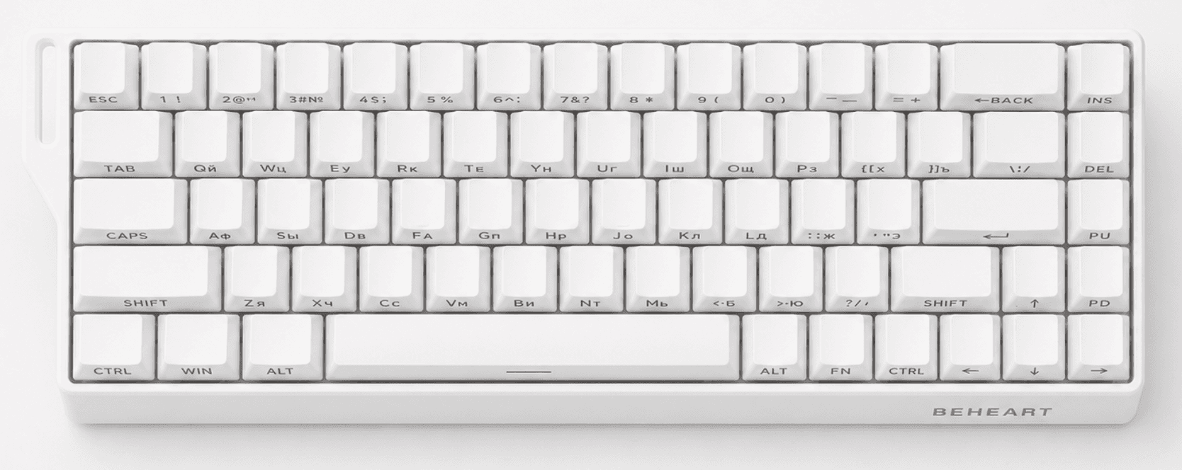 Механическая клавиатура игровая проводная +беспроводная BEHEART TERRA-601 K68 (Интерфейс:USB+Bluetooth+Pадиоканал)(Русские буквы) White